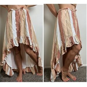Revolve x Sundress India Sequin Brown Tan Stripe Boho Ruffle High Low Maxi Skirt